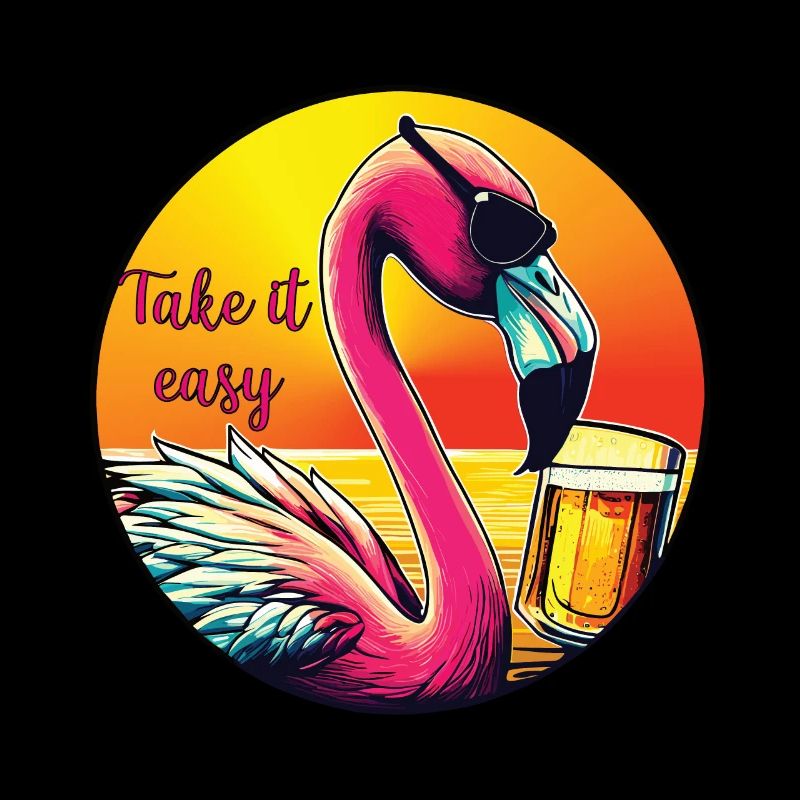 Flamingo mit Bier Take it easy