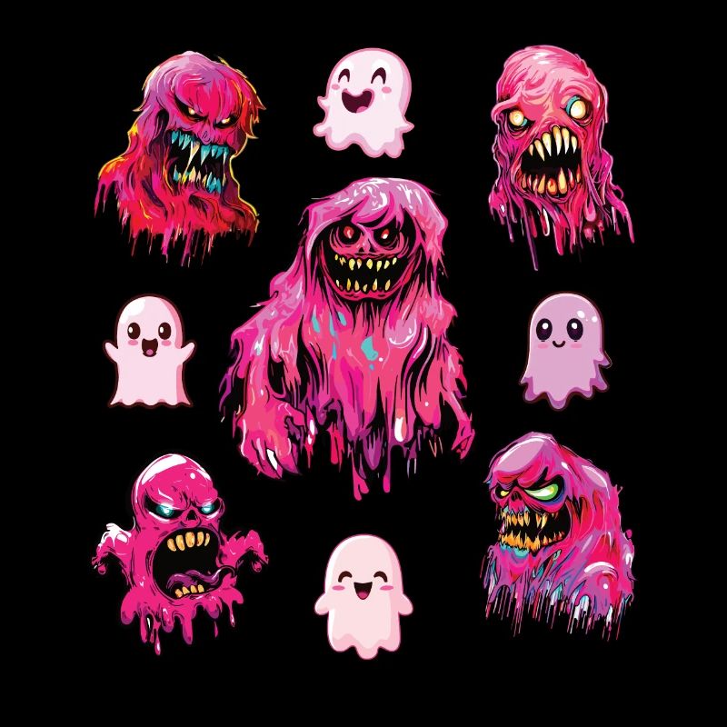 Scary and cute pink ghosts