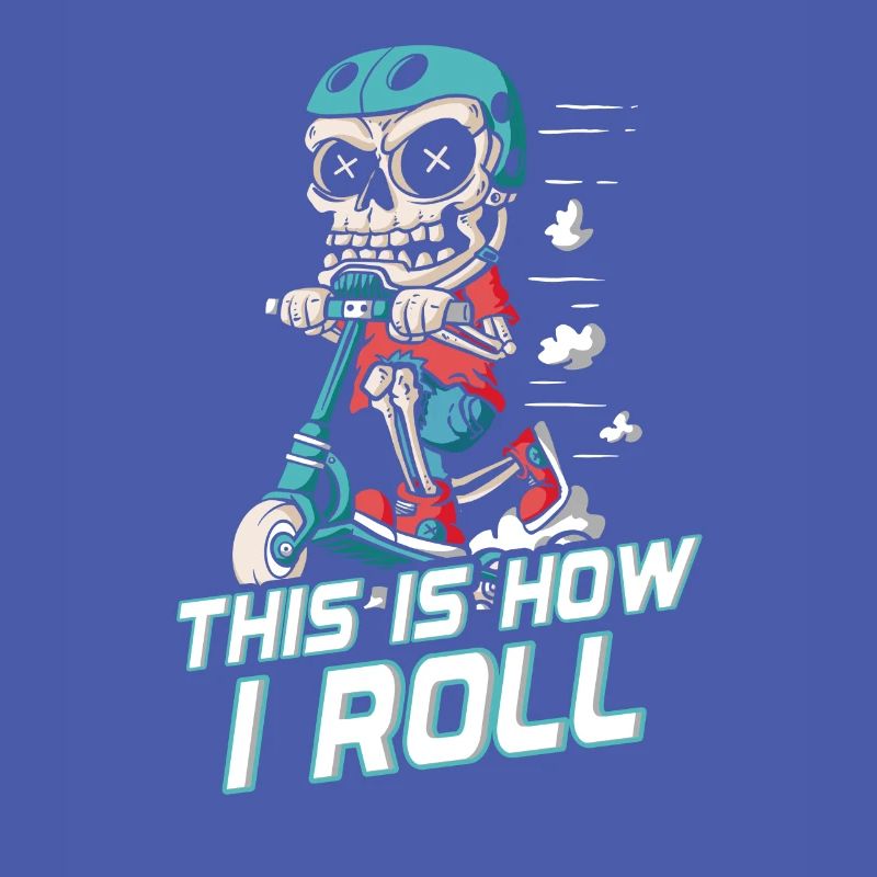 How I Roll : Squelette de patineur sur trottinette
