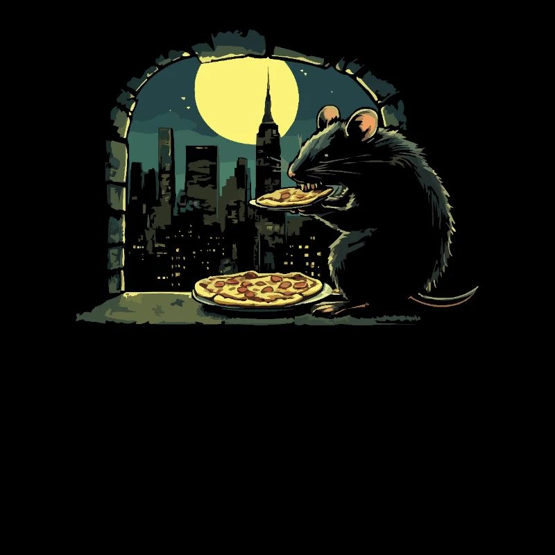 Rat dégustant une pizza au clair de lune devant la ligne d’horizon