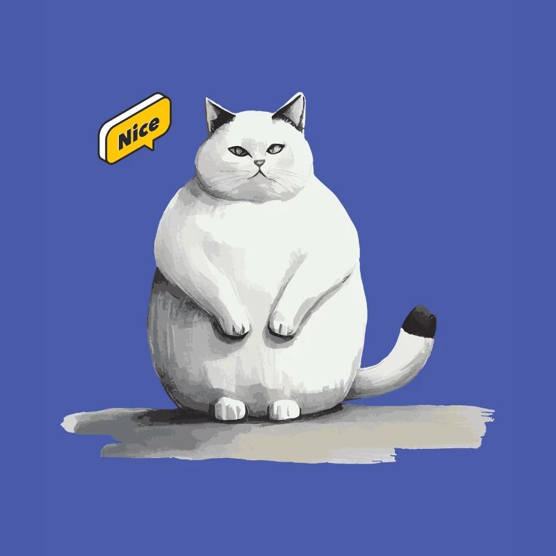 mignon chat blanc gras avec bulle de dialogue