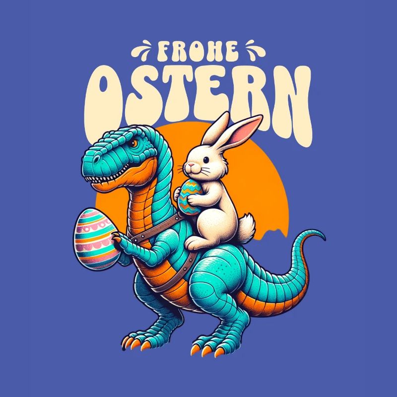 Easter Bunny Riding Dinosaur with Easter Egg