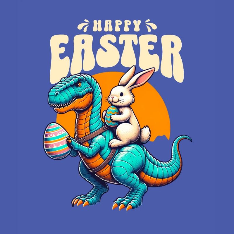 Easter Bunny Riding Dinosaur with Easter Egg