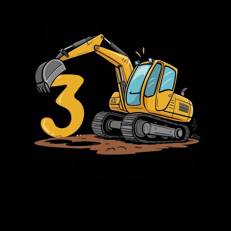 3rd Birthday 3 Years Excavator Construction Vehicle Construction Site
