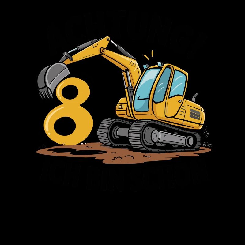 8th Birthday 8 Years Excavator Construction Vehicle Construction Site