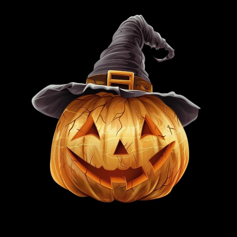 Spooky pumpkin with witch hat