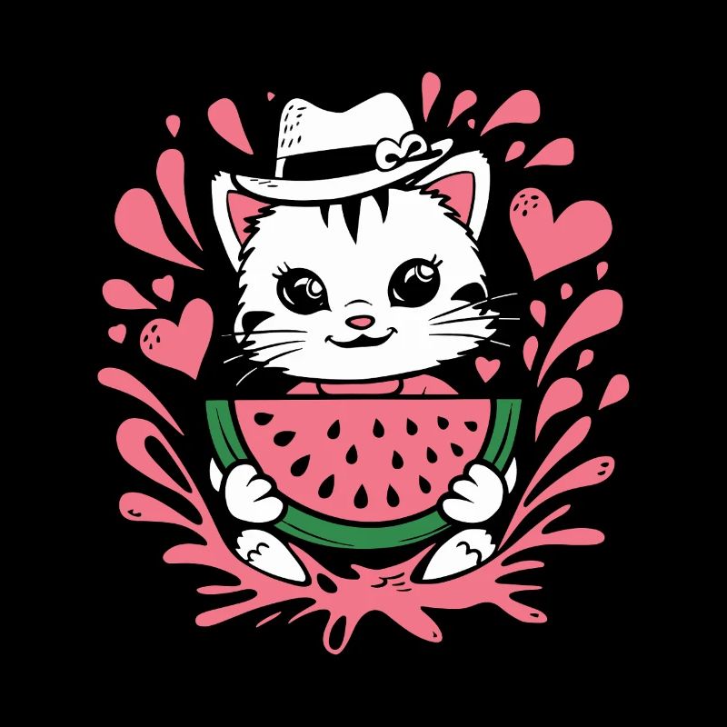 Chaton mignon avec des éclaboussures de pastèque et de cœur