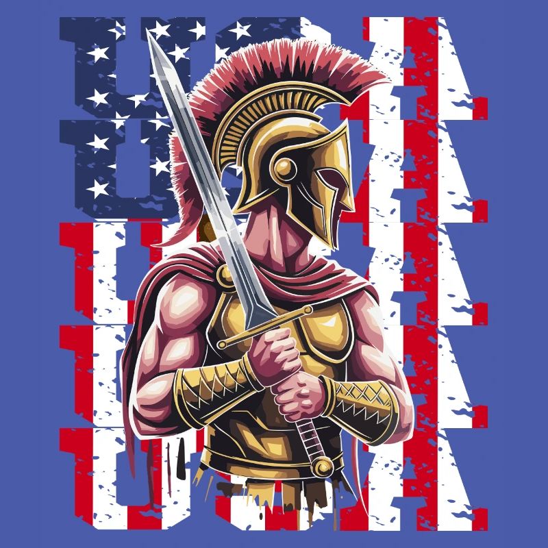 Guerrier spartiate des États-Unis avec épée devant le drapeau