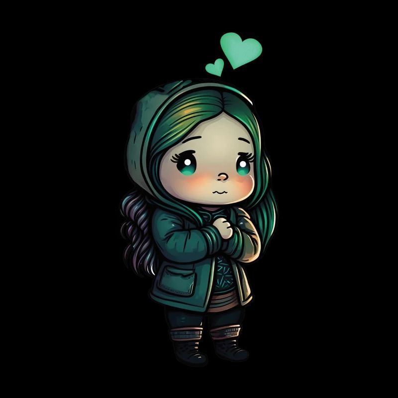 Süßes Anime Chibi Mädchen mit Herzen