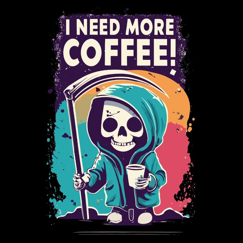 Skeleton Skull I NEED MORE COFFEE Coffee Saying