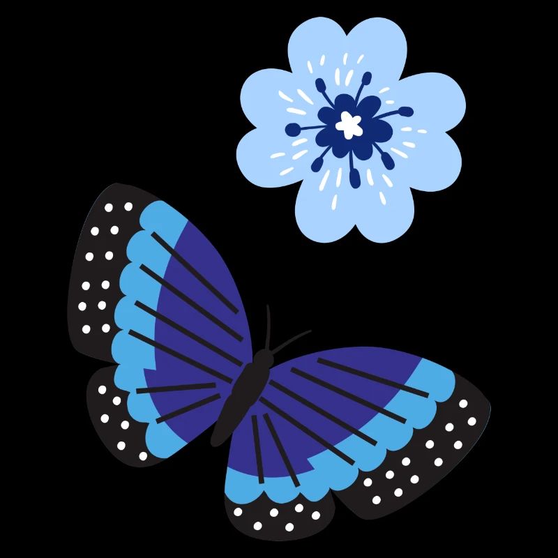 Papillon bleu avec une fleur bleue