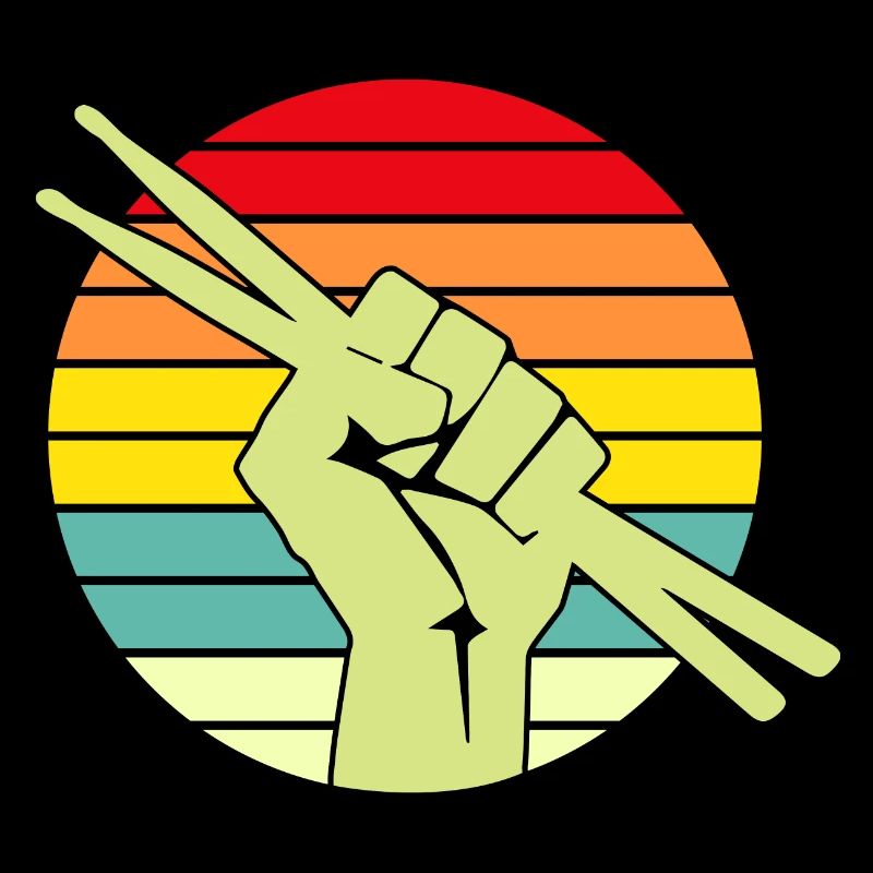 Retro Sunset Drummer Drumstick Musicien