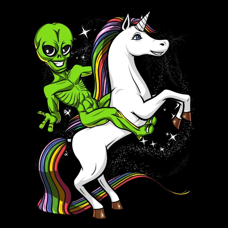Space Alien Riding Unicorn UFO Cosmic