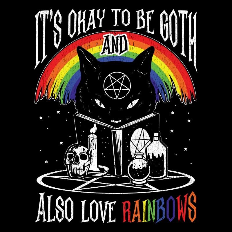 LGBT Goth Regenbogen Black Cat Pentagram Pentacle