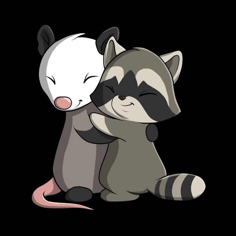 Opossum and Racoon Hug