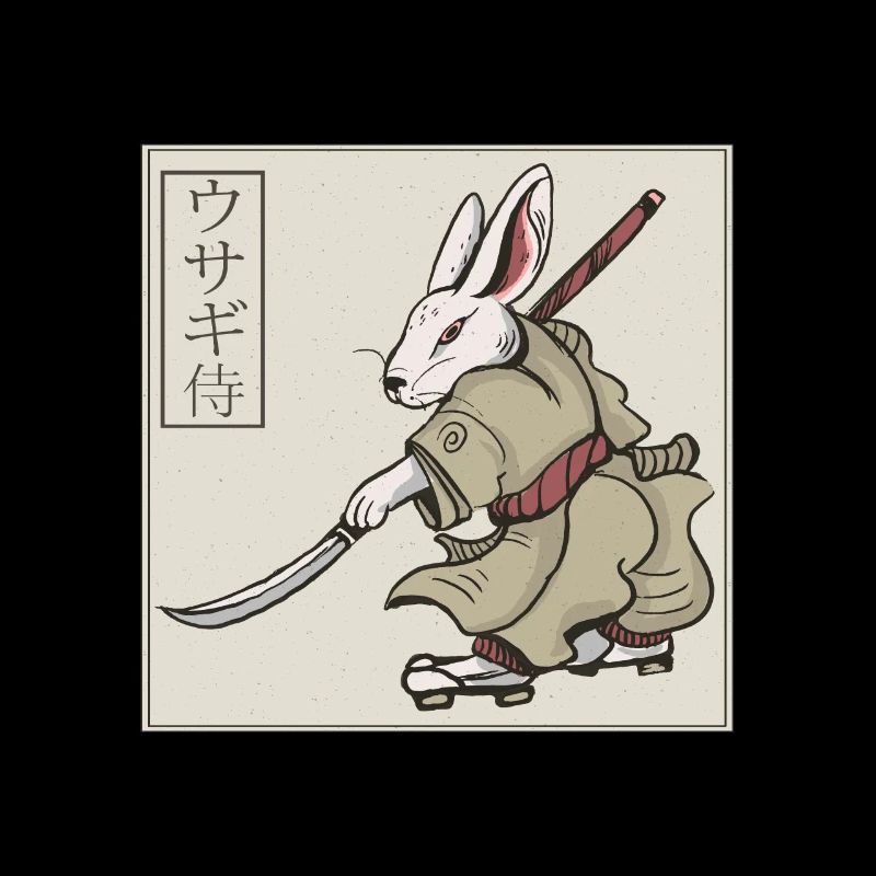 Japanese art rabbit samurai with sword