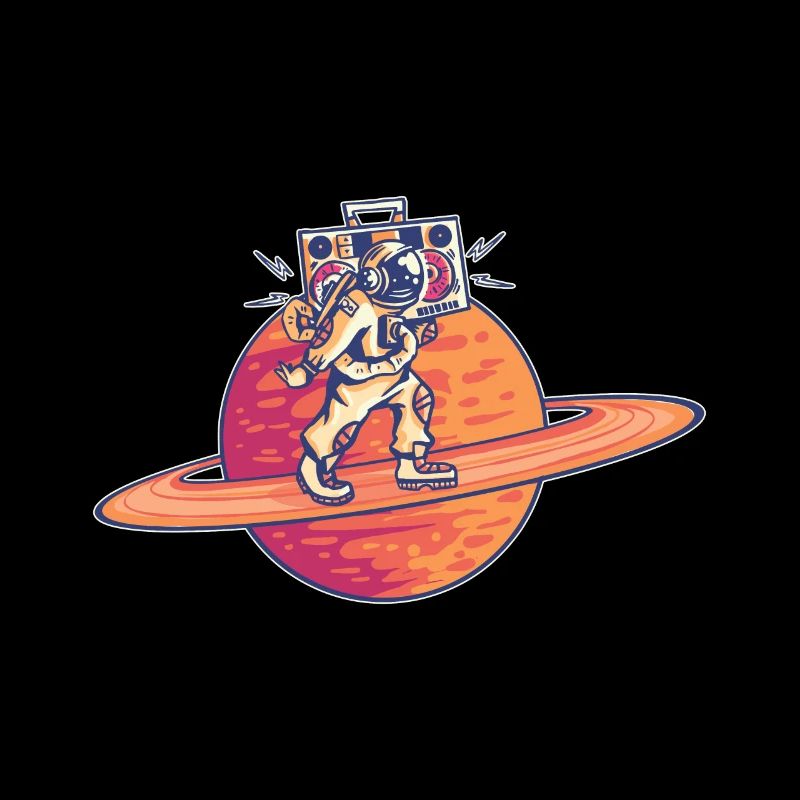 Astronaut geht auf Saturn Ring mit Ghettoblaster