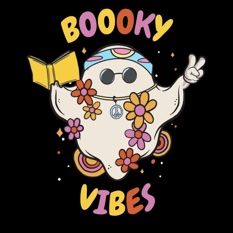 Reading Teacher Halloween Groovy Floral Ghost Book