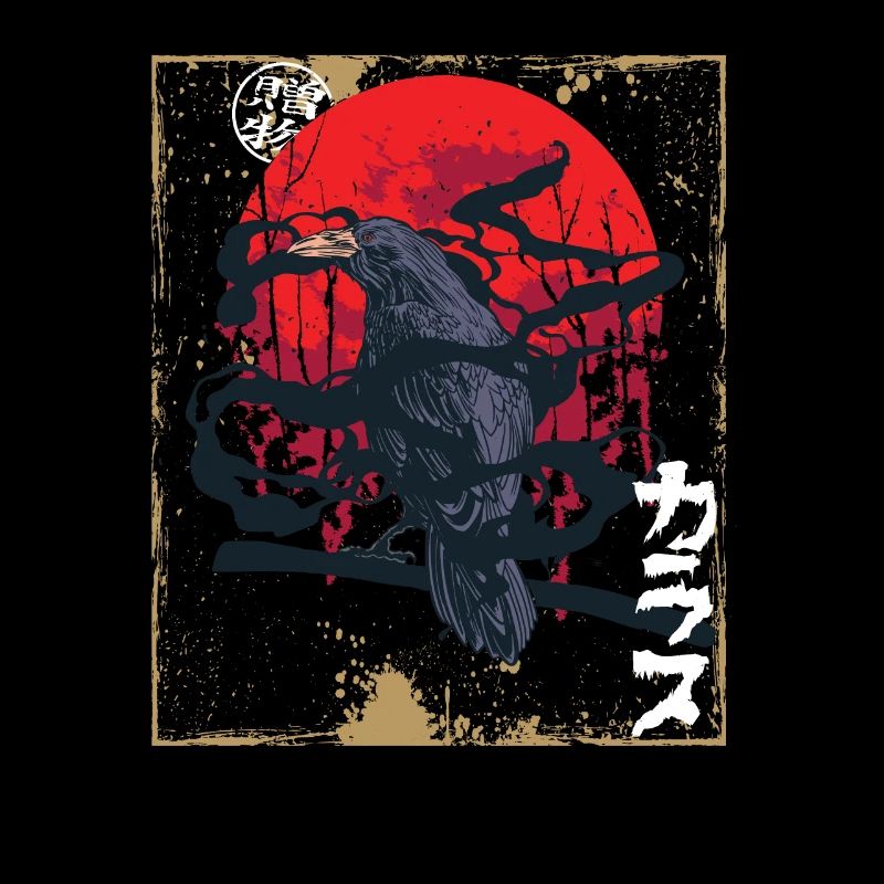 Gothic Skull-Red Moon-Black Crow