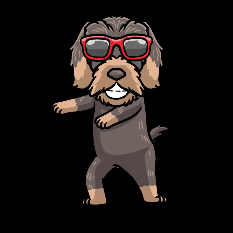 Wire-haired dachshund dog with sunglasses dancing