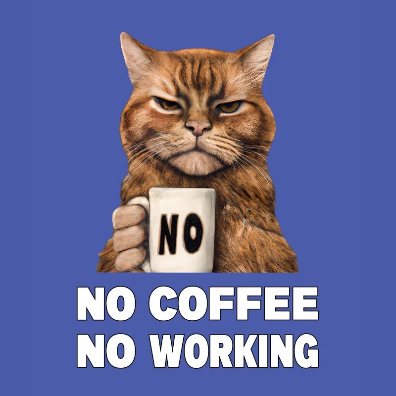 no coffee no working. Grumpy Funny Cat