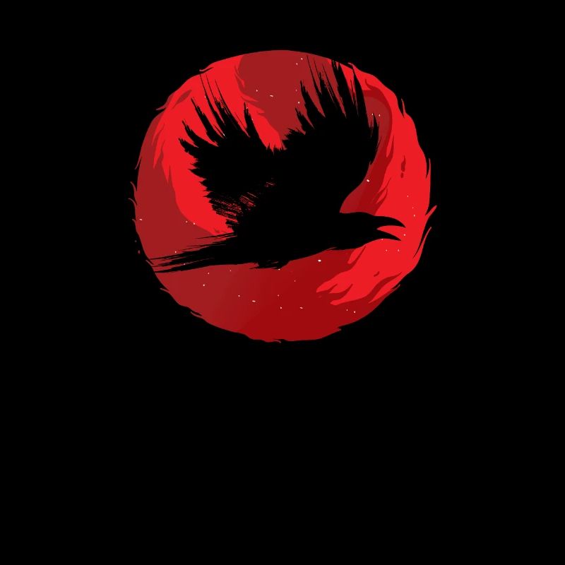 Gothic Skull-Red Moon-Black Crow