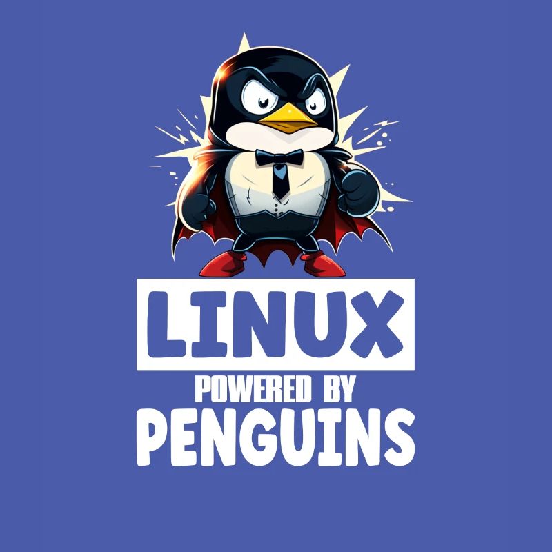 Linux Tux Penguin Powered by Sudo Superhero