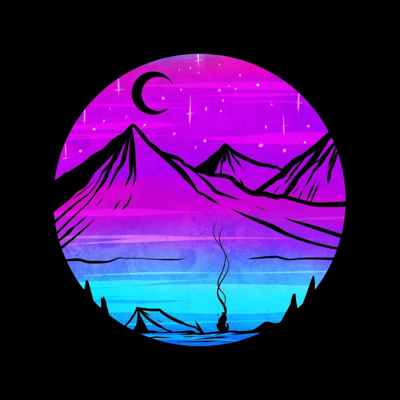 Mountain Silhouette In The Moonlight While Camping