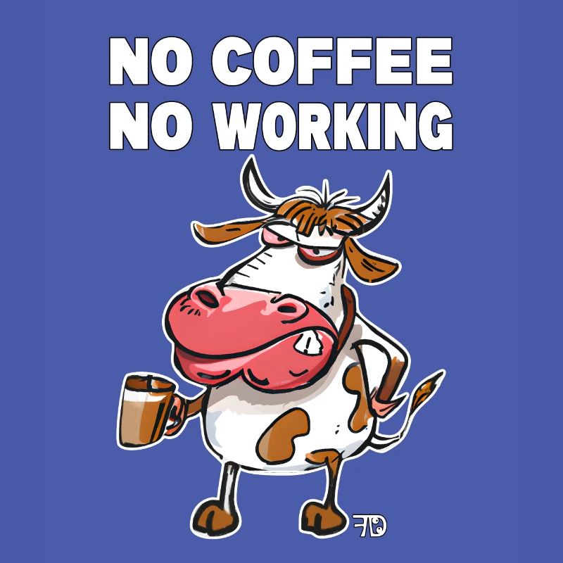 No coffee, no working. Grumpy Funny Cow