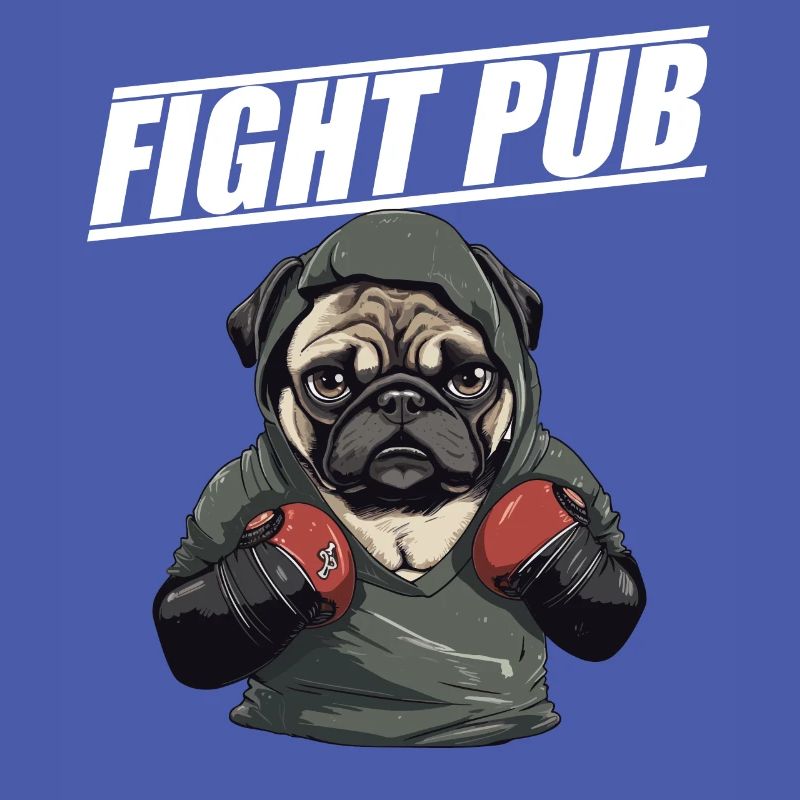 Fight Pub Mops mit Boxhandschuhen