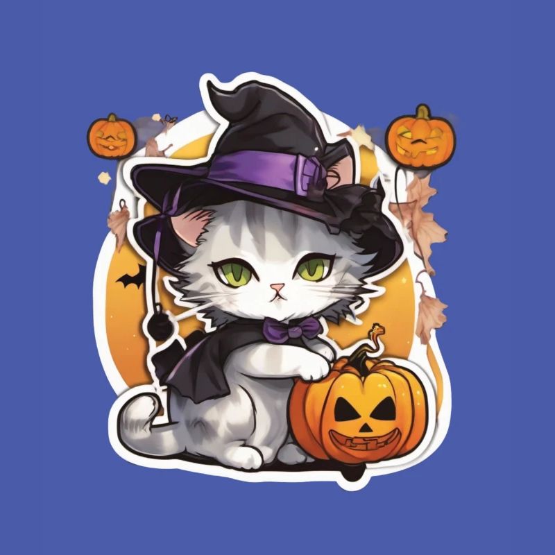 Chat Blanc Chat Halloween Chat Sorcière Chapeau de Sorcière