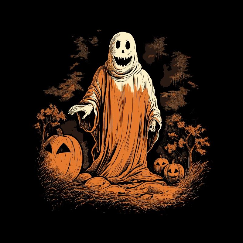 Spooky Ghost with Pumpkins Halloween Design