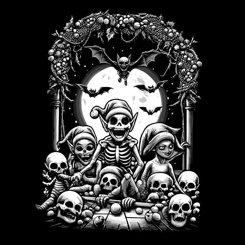 Mischievous Skull-Faced Elves Christmas Gothic
