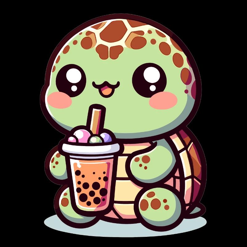 Kawaii Turtle Bubble Tea Lover Cute Sea Turtle