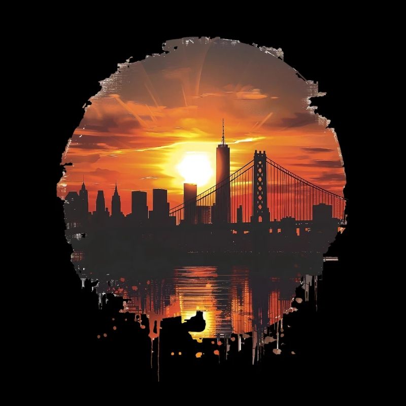 Panorama du coucher de soleil avec skyline