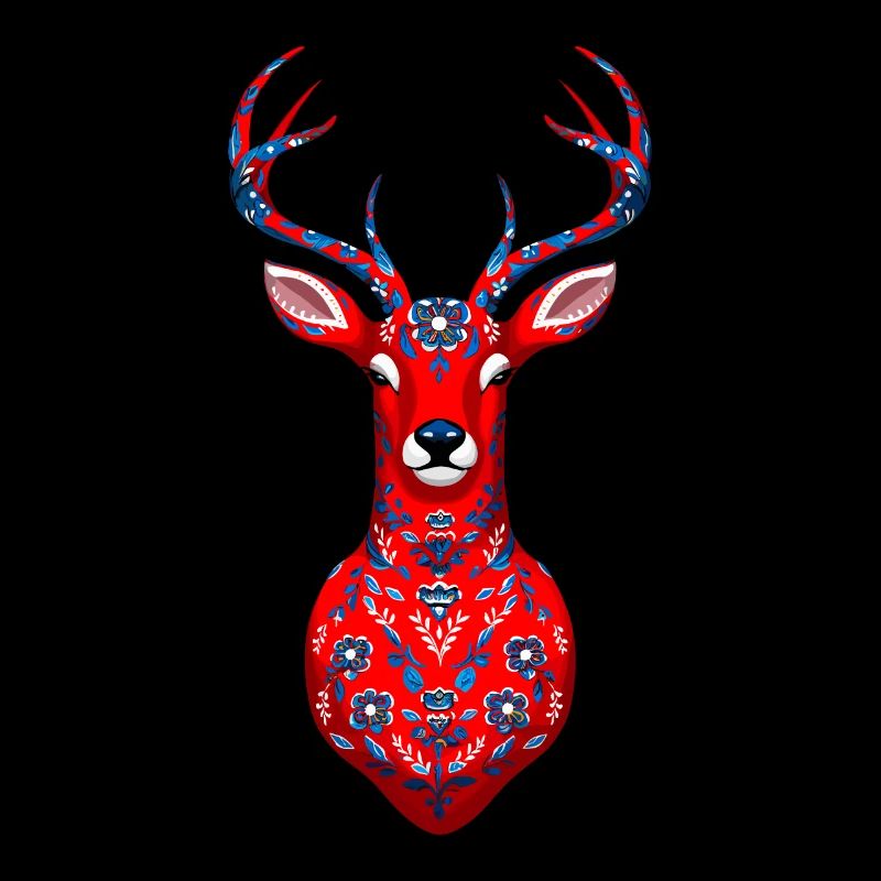 Majestic red-blue deer with floral pattern