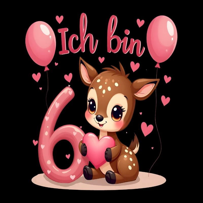 Süßes Reh Ich bin 6 Kinder 6. Geburtstag Mädchen
