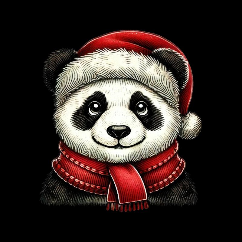 Panda de Noël avec chapeau rouge et écharpe