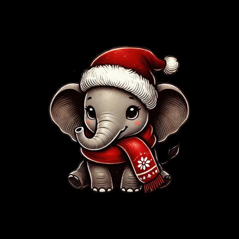 Mignon éléphant de Noël avec chapeau et écharpe