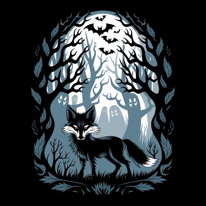 Dunkler Cottagecore Waldfuchs mit Geistern