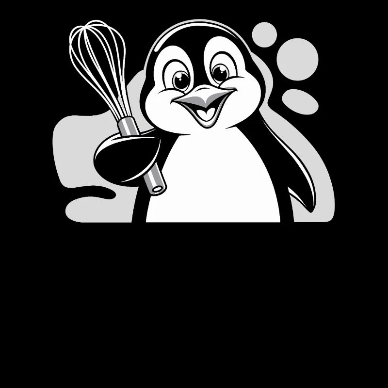 Cheerful penguin with whisk in hand