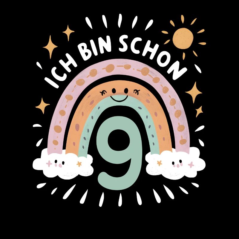 9th Birthday Shirt Rainbow Cloud