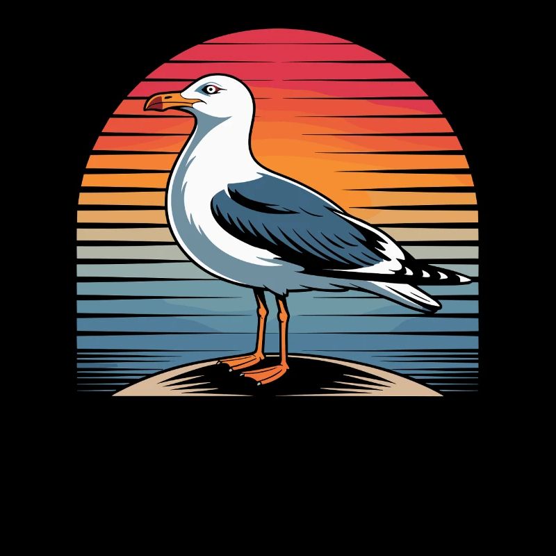 Seagull Retro Sunset Beach Vibes Nature