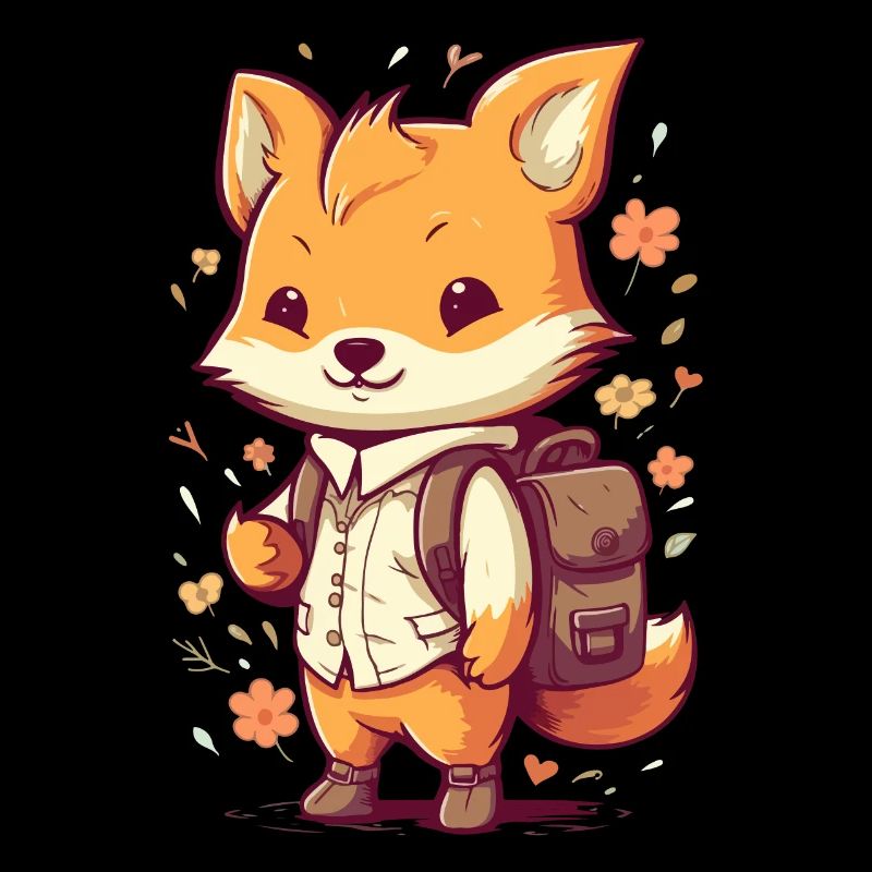 Cute cartoon fox with backpack for kindergarten children