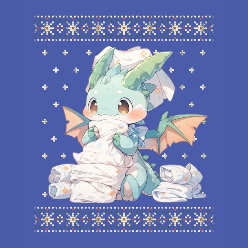 Dragon kawaii dans le style pull de Noël moche