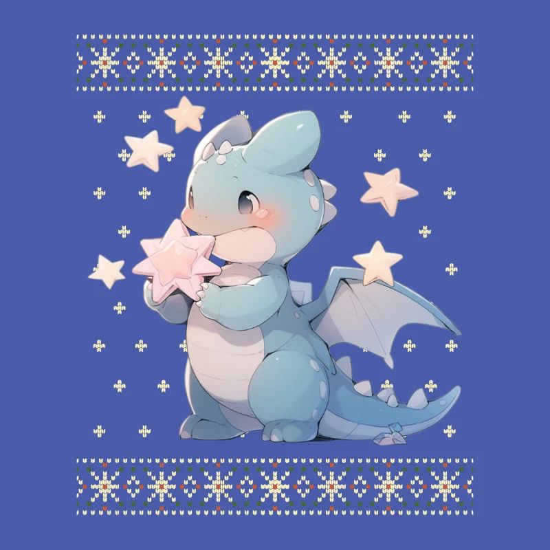 Dragon kawaii dans le style pull de Noël moche