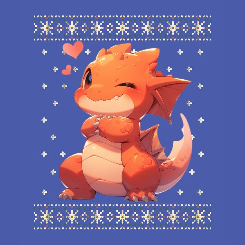 Dragon kawaii dans le style pull de Noël moche