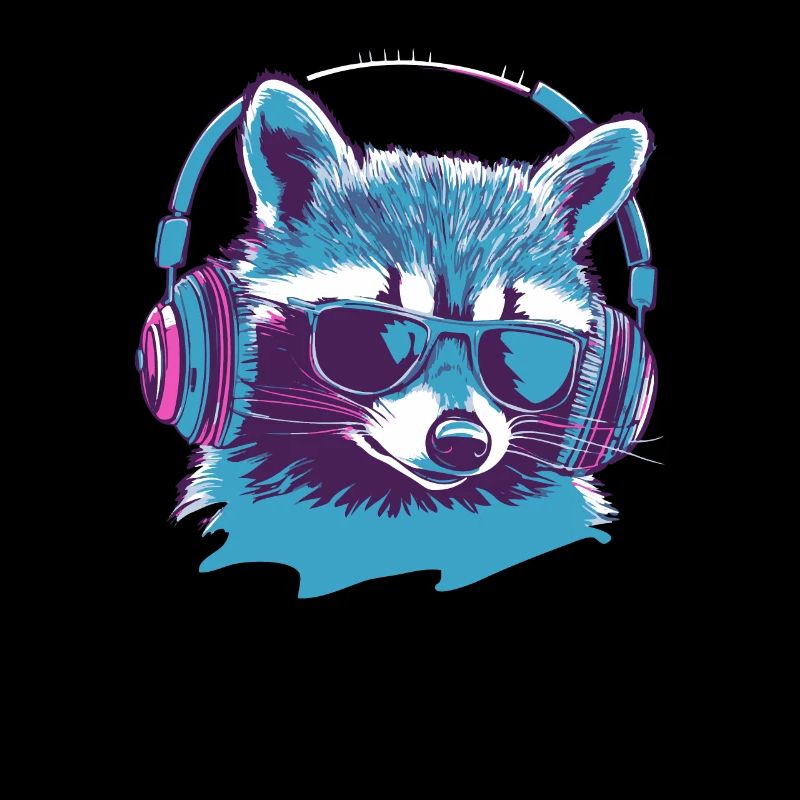 Zocker Waschbär mit Sonnenbrille und Kopfhörern