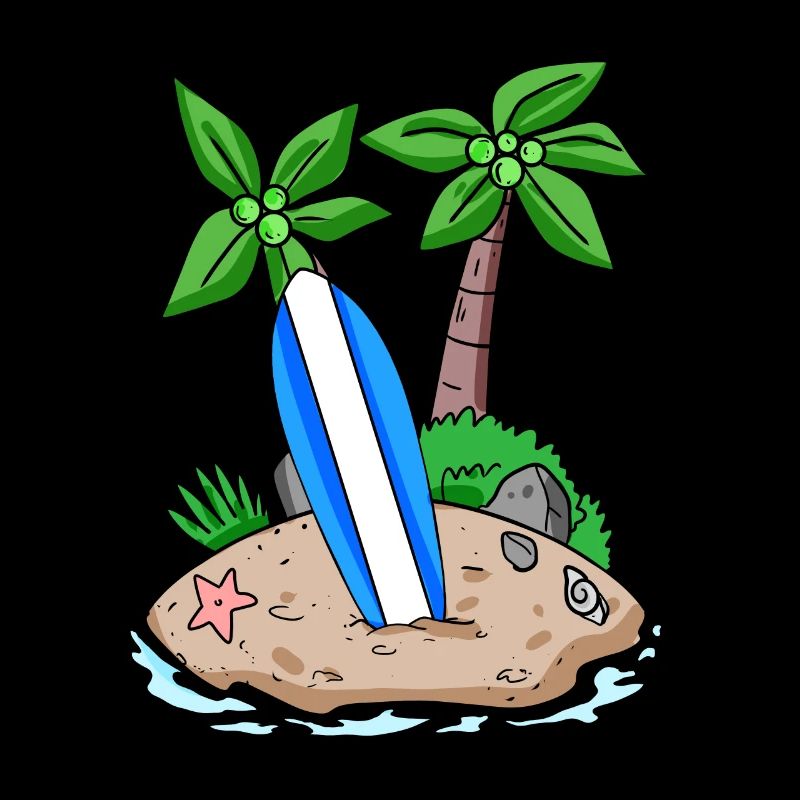 Île avec planche de surf