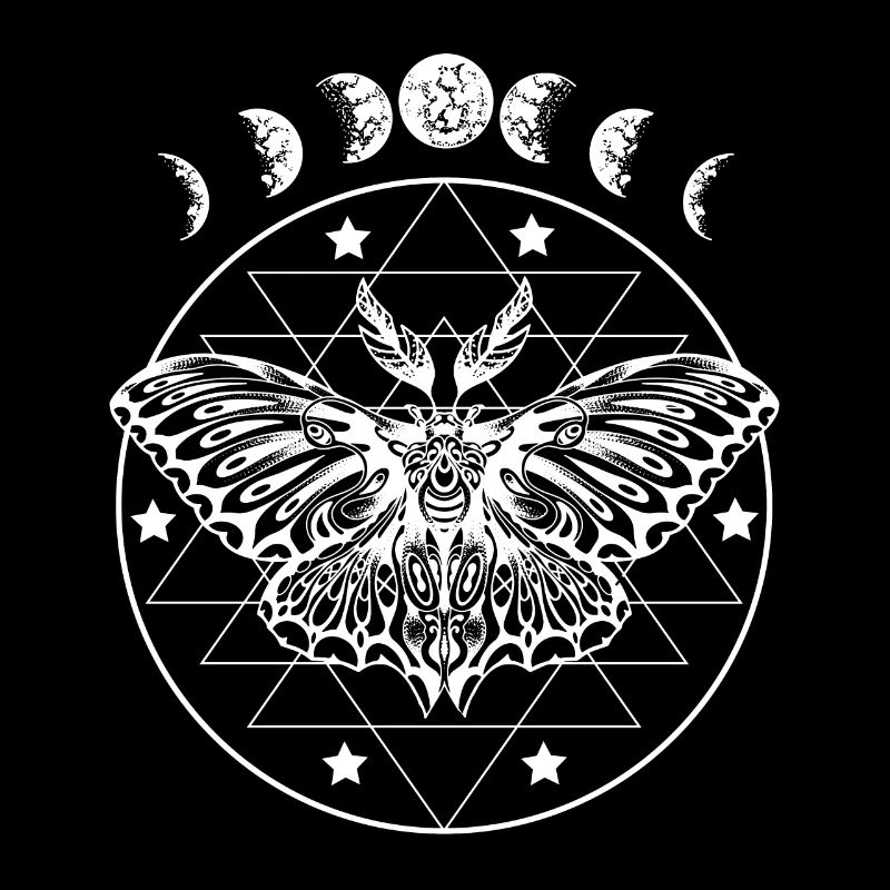 Moth with Moon Phases Fantasy Gothic Style